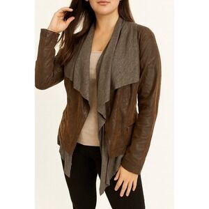 Hei‎ Hei Faux Leather Jacket Brown Knit Collar Moto Biker Style Casual size Xs